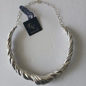 E&L Statement Sterling Silver Twisted Electroform Collar Necklace 16in long